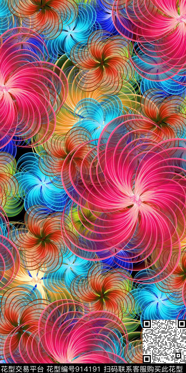 抽象炫彩3D立体数码印花华亿平台下载（图片编号: 914191） - 瓦栏（Walan）