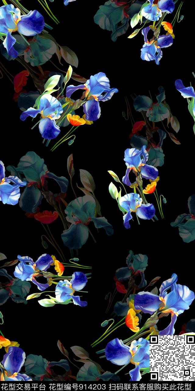 数码华亿平台手绘花卉素雅数码印花华亿平台下载（图片编号: 914203） - 瓦栏（Walan）