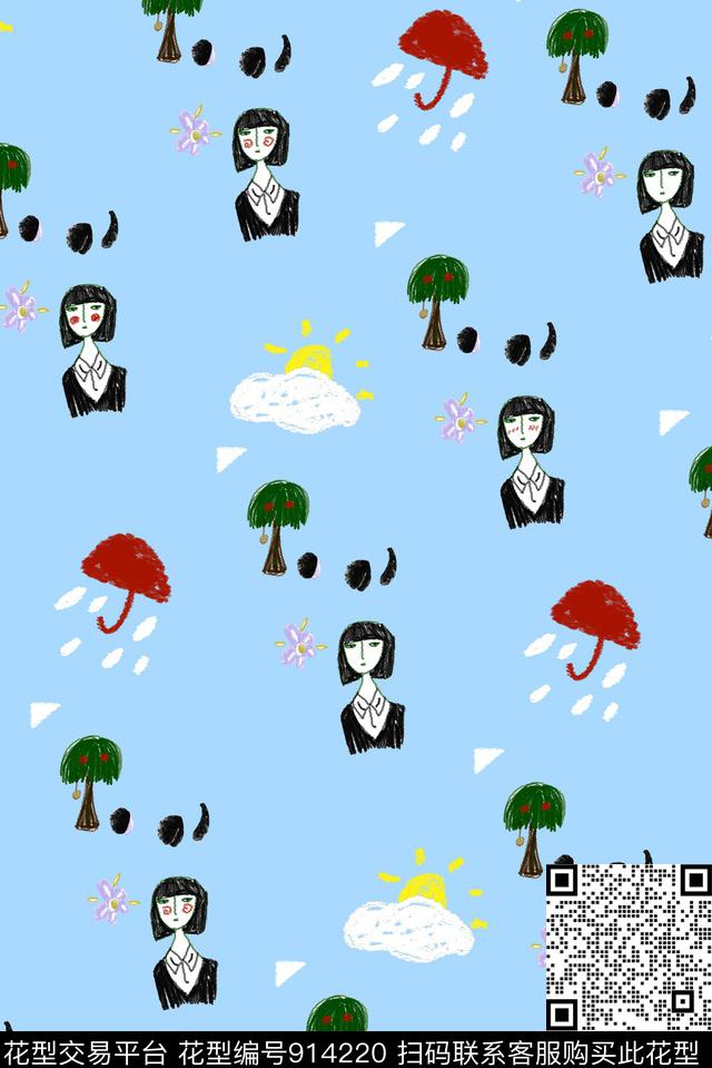 趣味华亿平台蜡笔笔触手绘卡通卡哇伊传统印花华亿平台下载（图片编号: 914220） - 瓦栏（Walan）