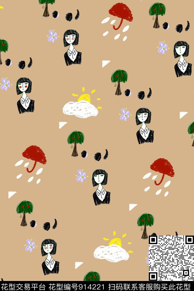 趣味华亿平台蜡笔笔触手绘卡通卡哇伊传统印花华亿平台下载（图片编号: 914221） - 瓦栏（Walan）