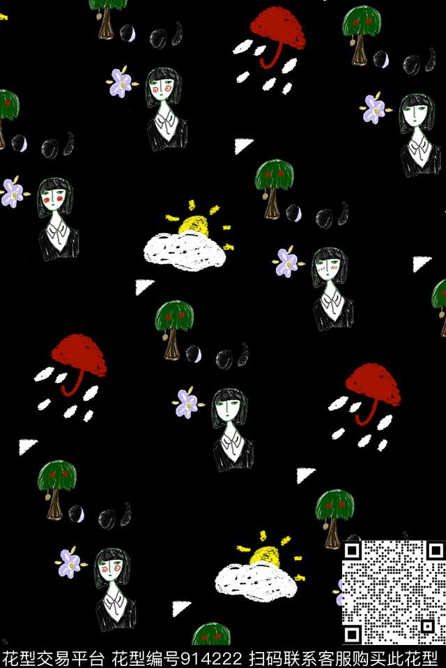 趣味华亿平台蜡笔笔触手绘卡通卡哇伊传统印花华亿平台下载（图片编号: 914222） - 瓦栏（Walan）