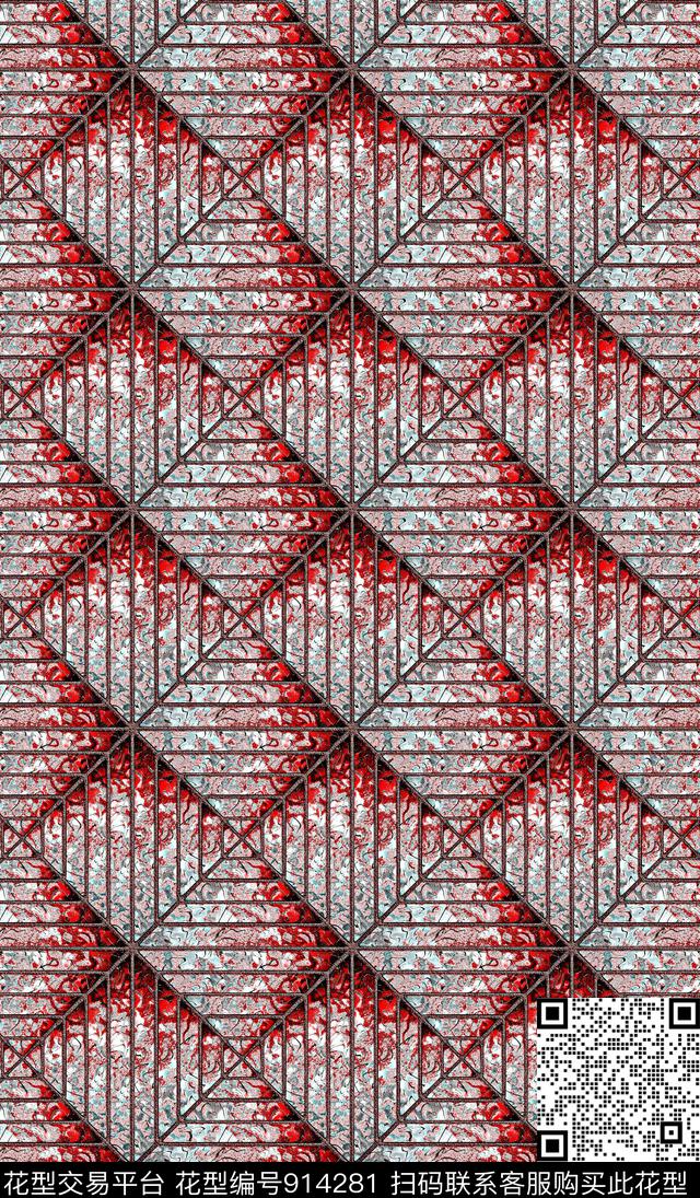 抽象线条格子数码印花华亿平台下载（图片编号: 914281） - 瓦栏（Walan）