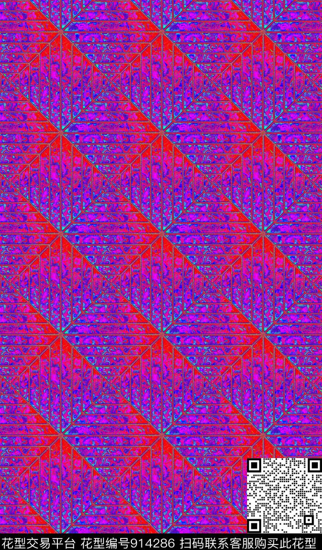 抽象线条格子数码印花华亿平台下载（图片编号: 914286） - 瓦栏（Walan）