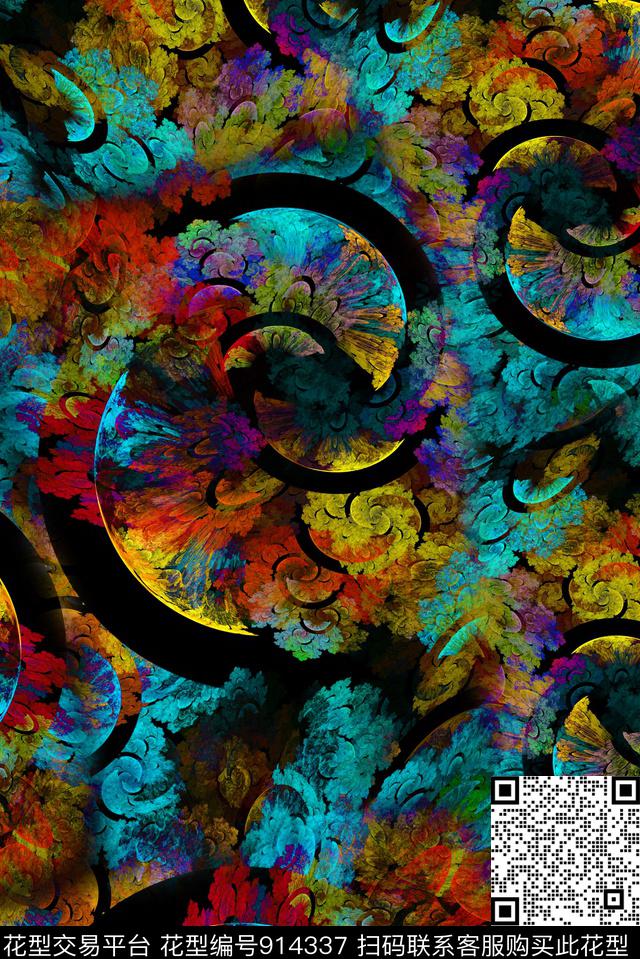抽象手绘花卉花纹数码印花华亿平台下载（图片编号: 914337） - 瓦栏（Walan）