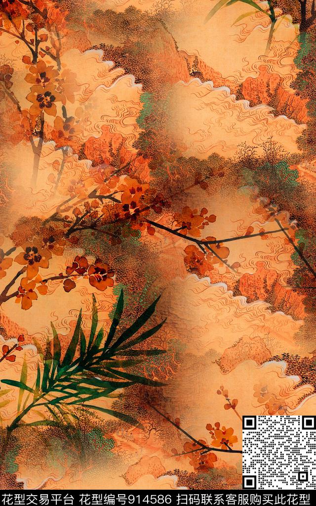 肌理小碎花中国风数码印花华亿平台下载（图片编号: 914586） - 瓦栏（Walan）