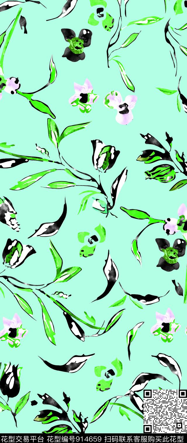 小碎花线条花卉手绘花卉数码印花华亿平台下载（图片编号: 914659） - 瓦栏（Walan）