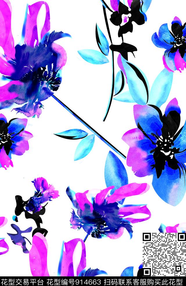 抽象花卉数码印花华亿平台下载（图片编号: 914663） - 瓦栏（Walan）