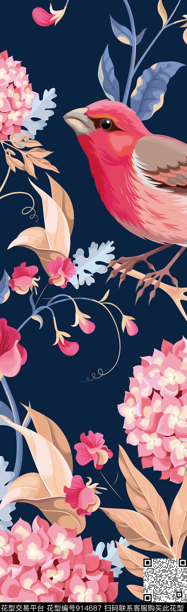 花卉花鸟鸟传统印花华亿平台下载（图片编号: 914687） - 瓦栏（Walan）
