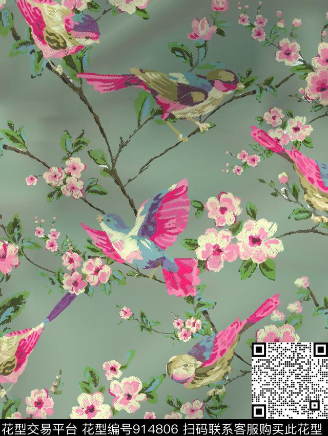 民族风数码华亿平台花鸟数码印花华亿平台下载（图片编号: 914806） - 瓦栏（Walan）