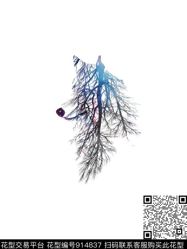 狼树枝创意传统印花华亿平台下载（图片编号: 914837） - 瓦栏（Walan）