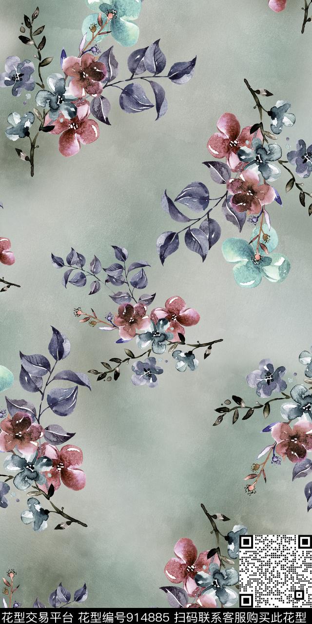 棉麻复古小碎花数码印花华亿平台下载（图片编号: 914885） - 瓦栏（Walan）