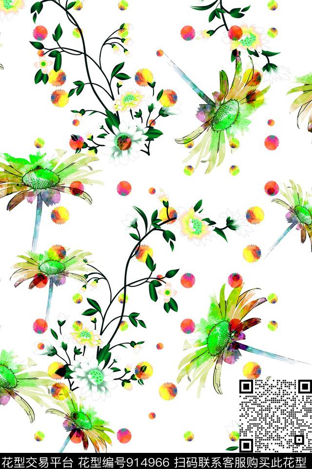 清爽底花卉水彩花卉油画华亿平台数码印花华亿平台下载（图片编号: 914966） - 瓦栏（Walan）