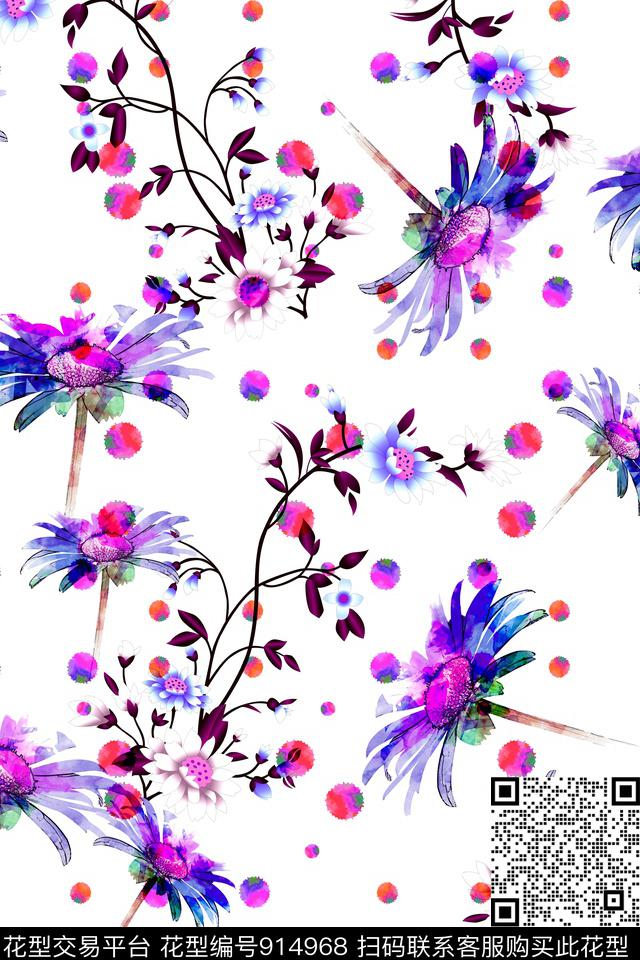 清爽底花卉水彩花卉油画华亿平台数码印花华亿平台下载（图片编号: 914968） - 瓦栏（Walan）