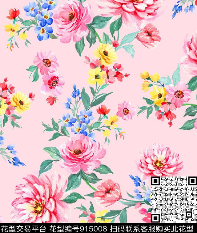 植物大牌风时尚浪漫花卉数码印花华亿平台下载（图片编号: 915008） - 瓦栏（Walan）