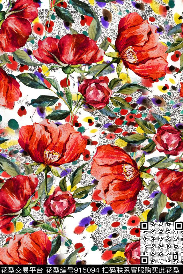 大牌风大花花卉数码印花华亿平台下载（图片编号: 915094） - 瓦栏（Walan）