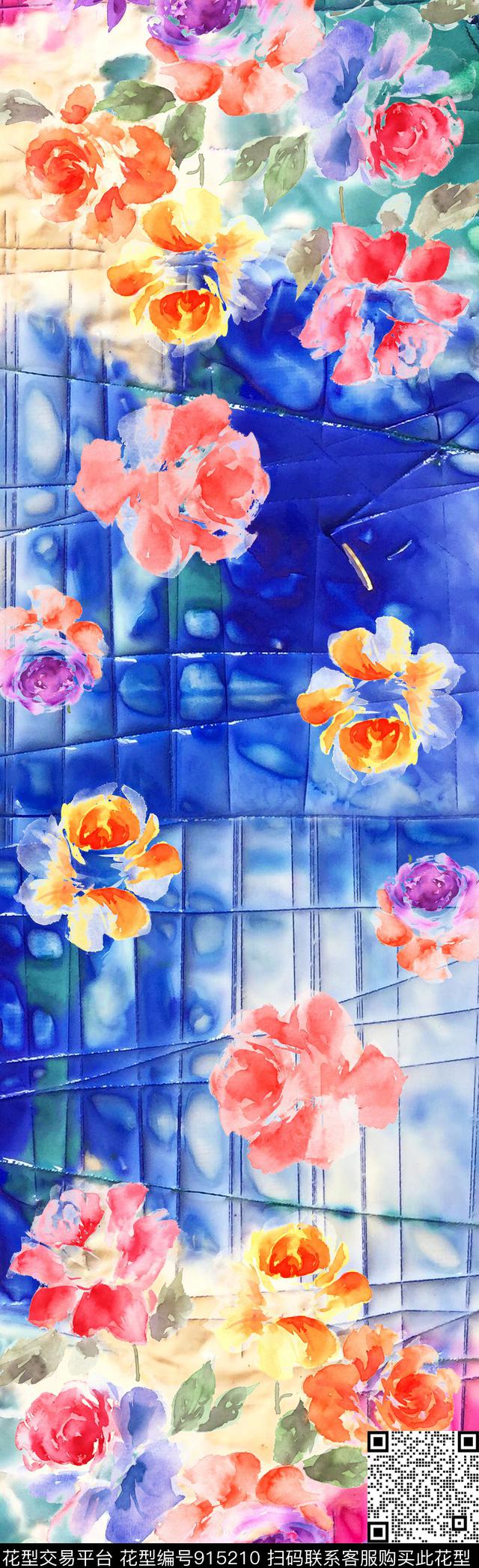 抽象牡丹围巾数码印花华亿平台下载（图片编号: 915210） - 瓦栏（Walan）