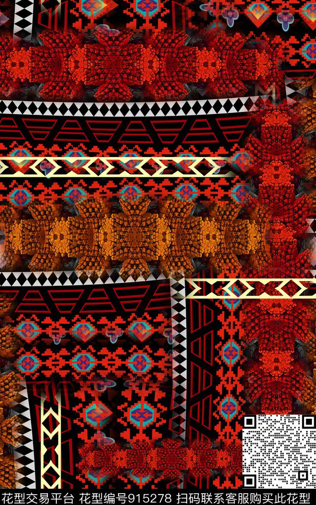 民族风波西米亚格子数码印花华亿平台下载（图片编号: 915278） - 瓦栏（Walan）