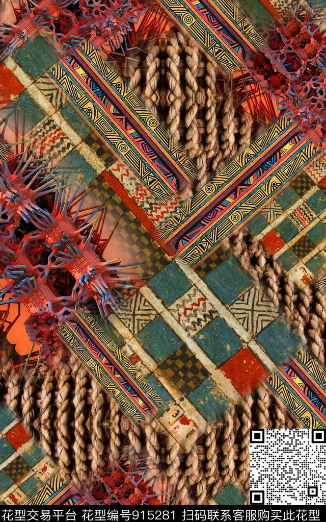 民族风波西米亚格子数码印花华亿平台下载（图片编号: 915281） - 瓦栏（Walan）