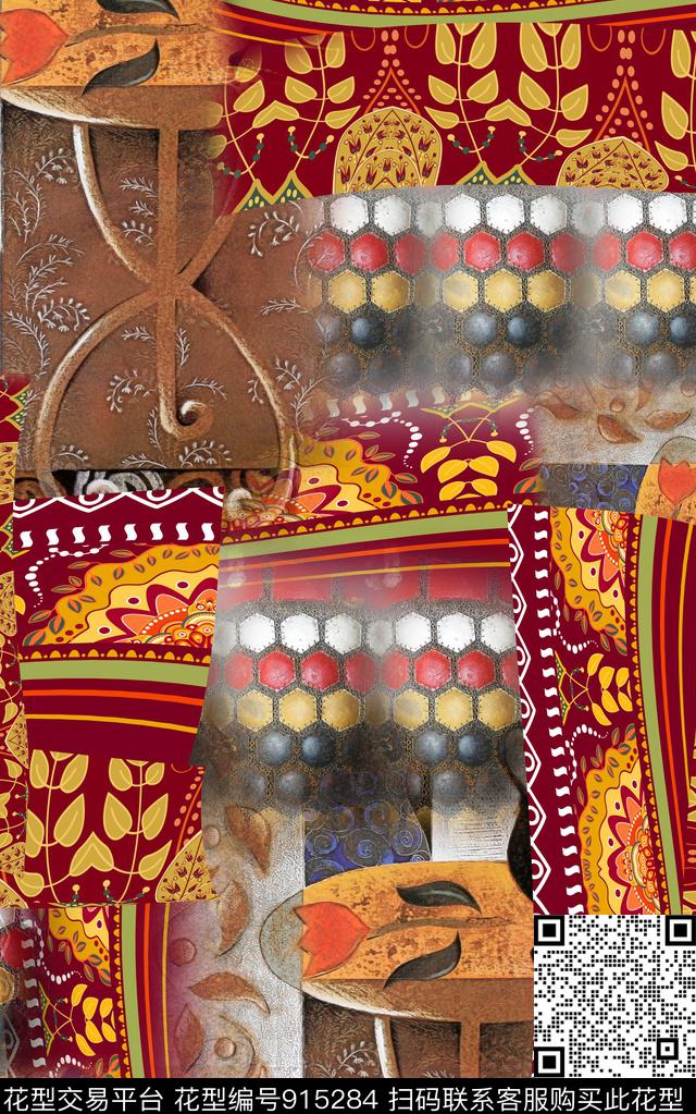 民族风波西米亚格子数码印花华亿平台下载（图片编号: 915284） - 瓦栏（Walan）