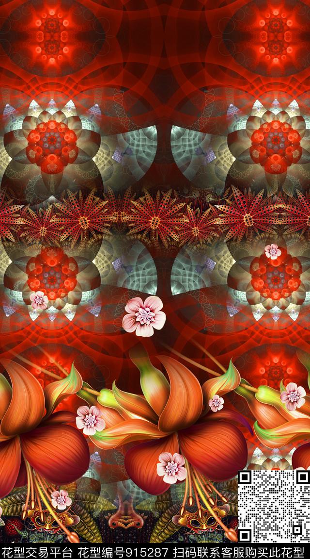 民族风波西米亚花卉数码印花华亿平台下载（图片编号: 915287） - 瓦栏（Walan）