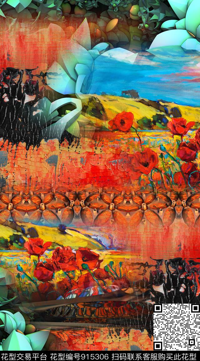 民族风波西米亚花卉数码印花华亿平台下载（图片编号: 915306） - 瓦栏（Walan）