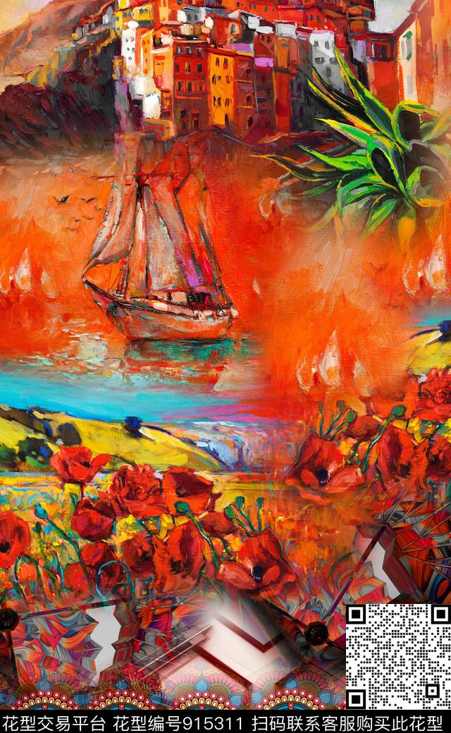 民族风波西米亚花卉数码印花华亿平台下载（图片编号: 915311） - 瓦栏（Walan）