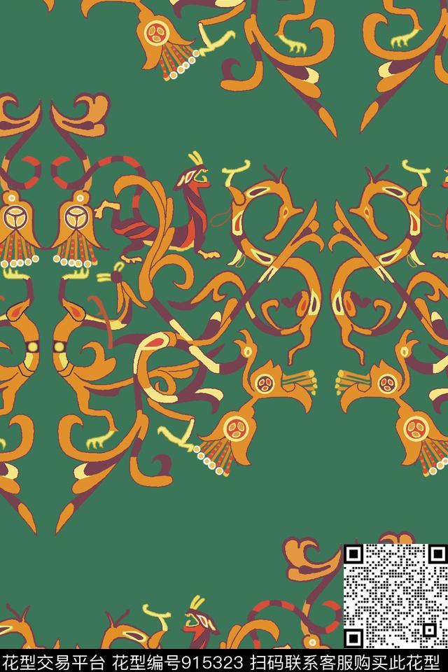龙老虎传统纹样传统印花华亿平台下载（图片编号: 915323） - 瓦栏（Walan）