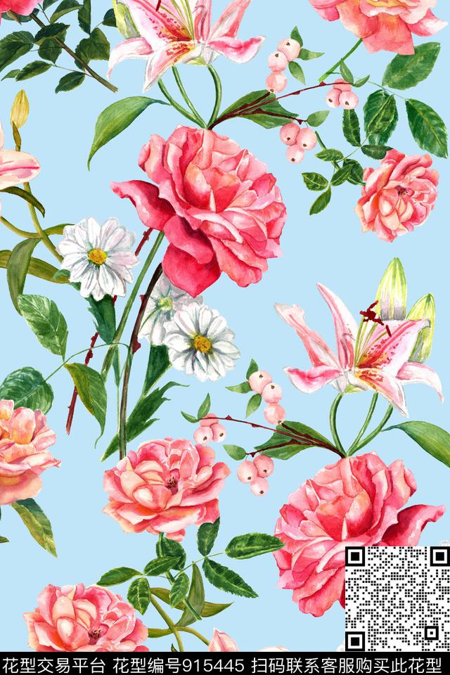 植物满版散花绿植树叶数码印花华亿平台下载（图片编号: 915445） - 瓦栏（Walan）