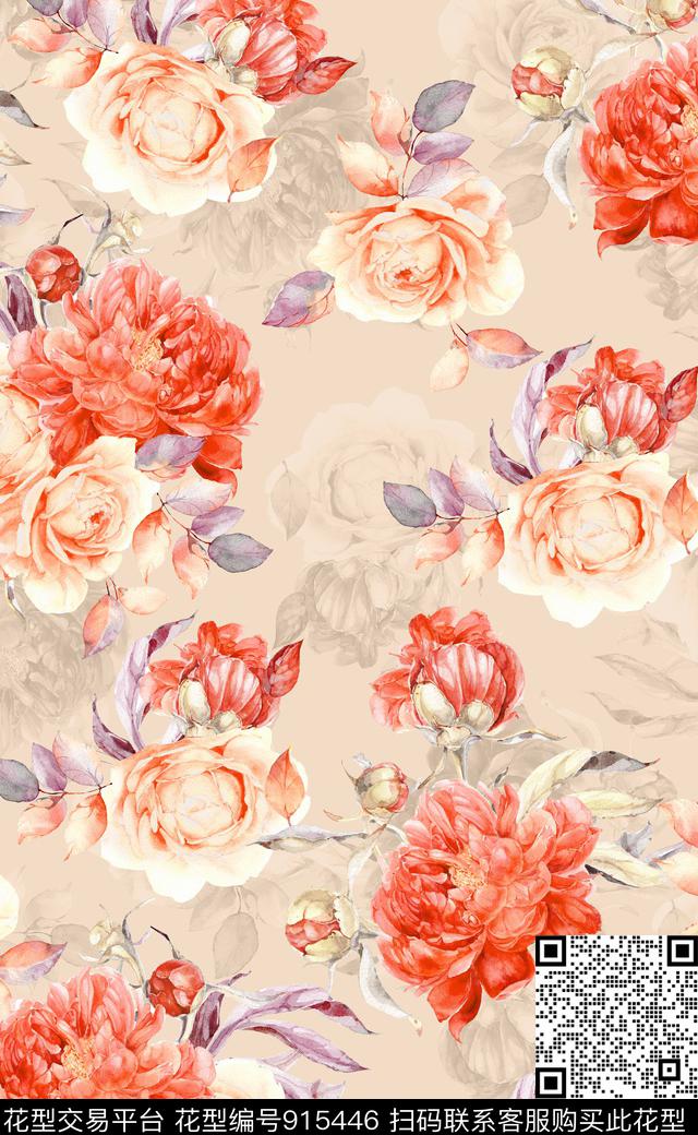 植物满版散花绿植树叶数码印花华亿平台下载（图片编号: 915446） - 瓦栏（Walan）