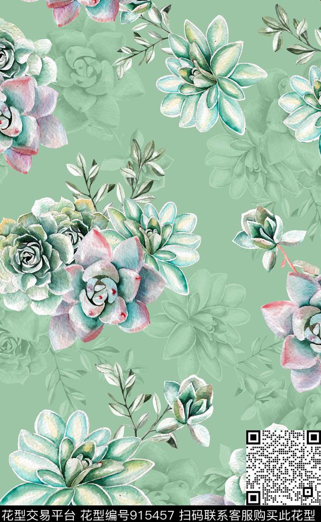 植物绿植树叶花卉数码印花华亿平台下载（图片编号: 915457） - 瓦栏（Walan）