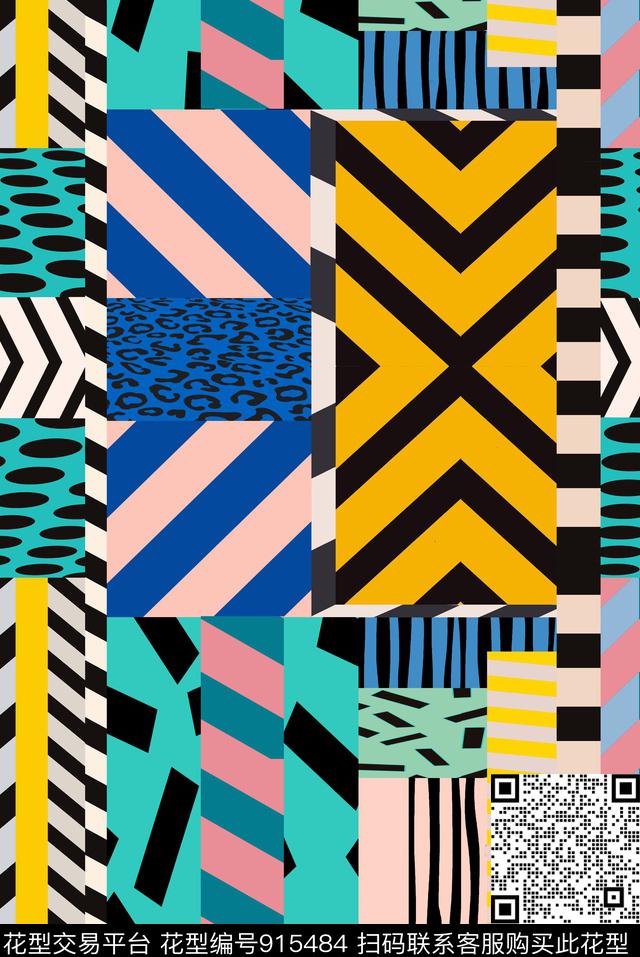 波普大牌风几何数码印花华亿平台下载（图片编号: 915484） - 瓦栏（Walan）