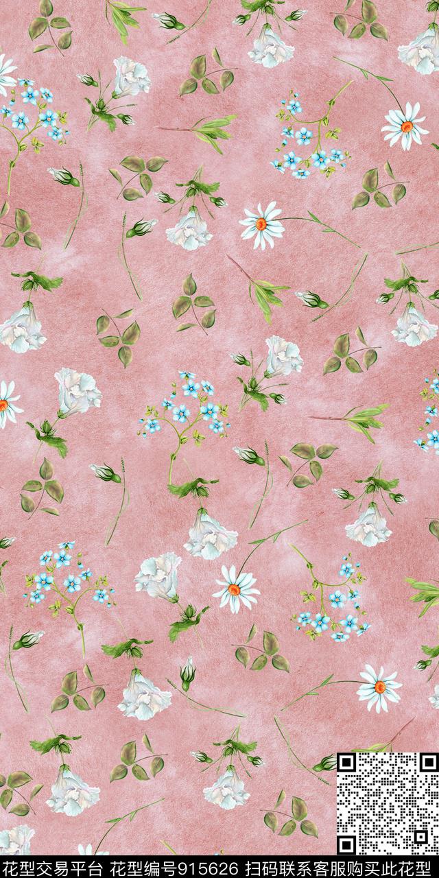 小碎花手绘花卉素雅数码印花华亿平台下载（图片编号: 915626） - 瓦栏（Walan）