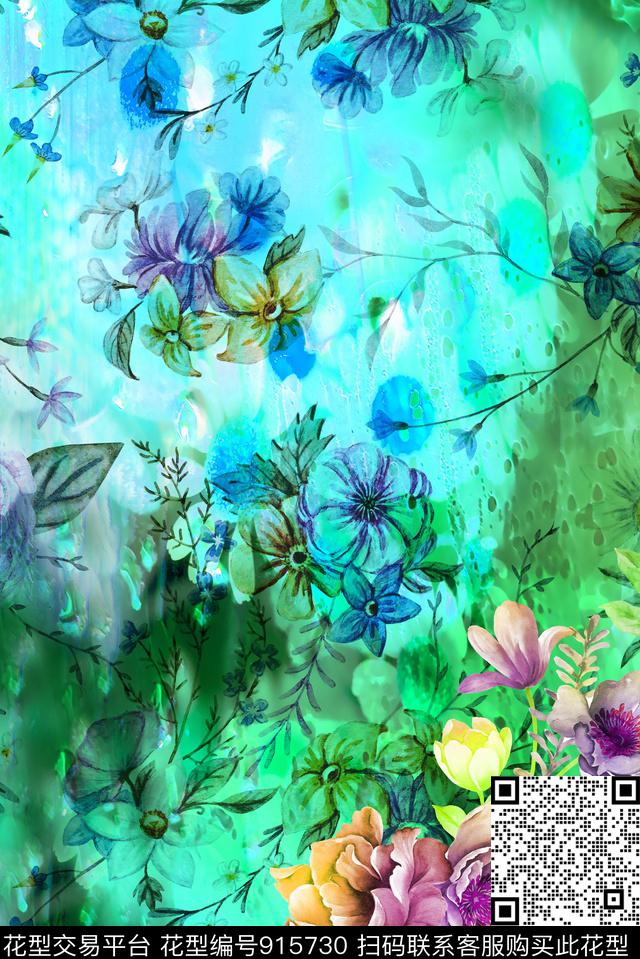 花卉定位花大花数码印花华亿平台下载（图片编号: 915730） - 瓦栏（Walan）