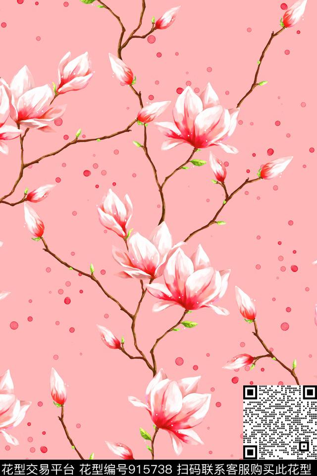 花卉清爽底花卉春夏华亿平台数码印花华亿平台下载（图片编号: 915738） - 瓦栏（Walan）