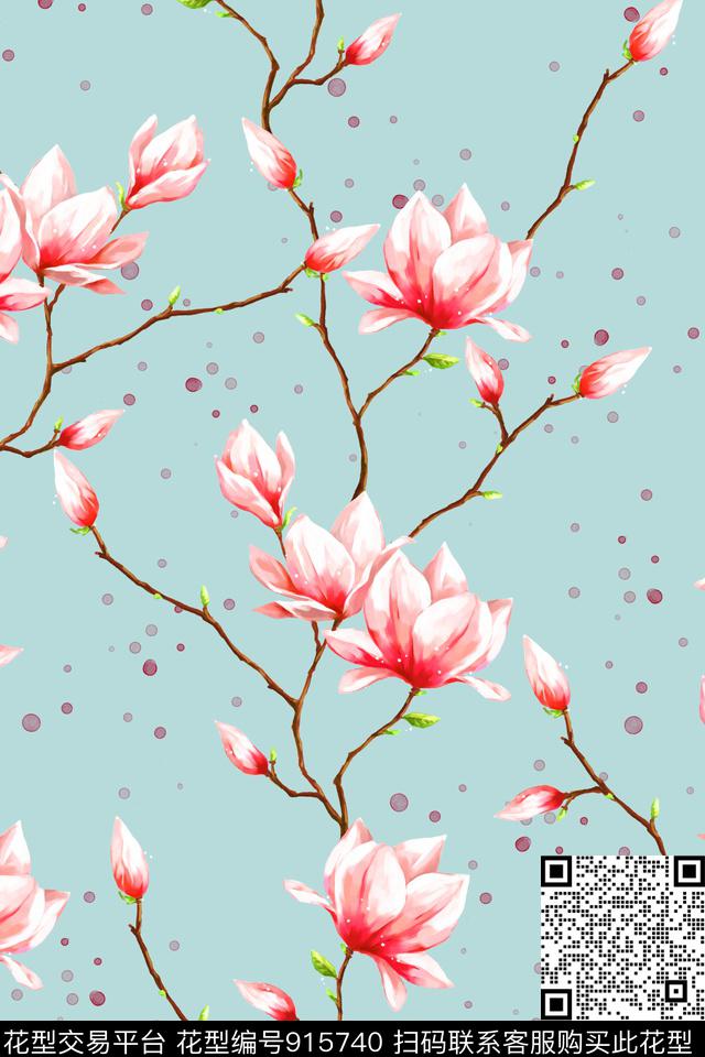 花卉清爽底花卉春夏华亿平台数码印花华亿平台下载（图片编号: 915740） - 瓦栏（Walan）