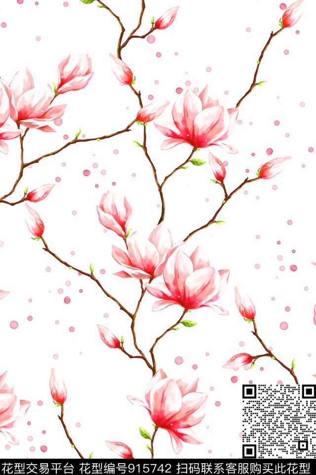 花卉清爽底花卉春夏华亿平台数码印花华亿平台下载（图片编号: 915742） - 瓦栏（Walan）