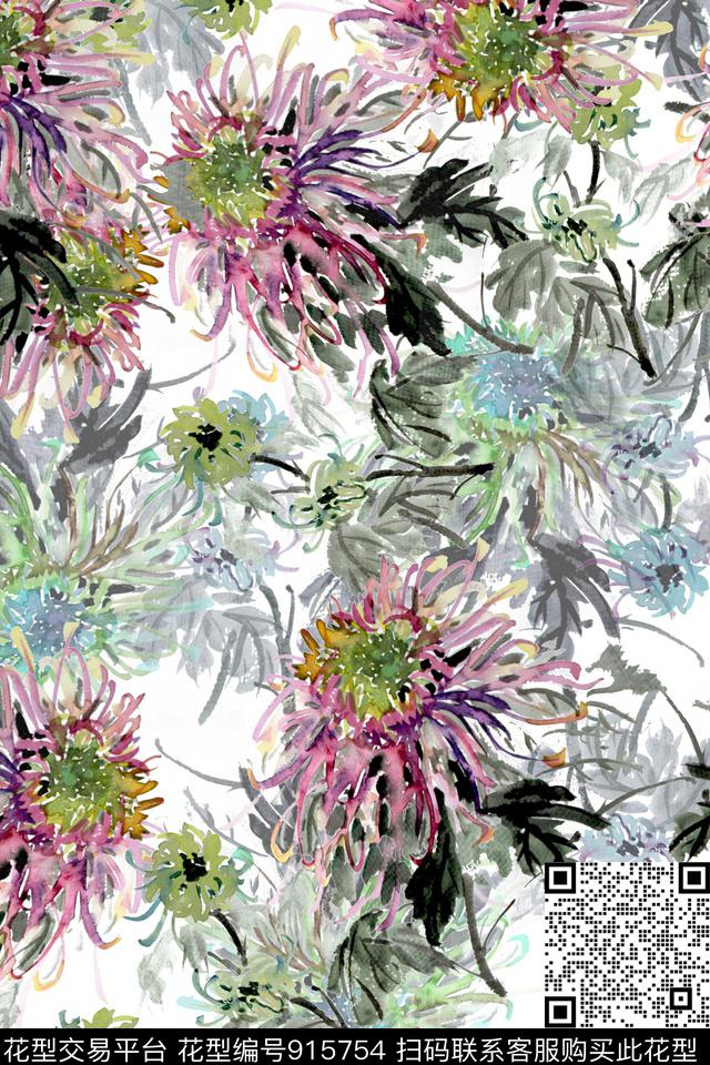 艺术花卉绘画数码印花华亿平台下载（图片编号: 915754） - 瓦栏（Walan）
