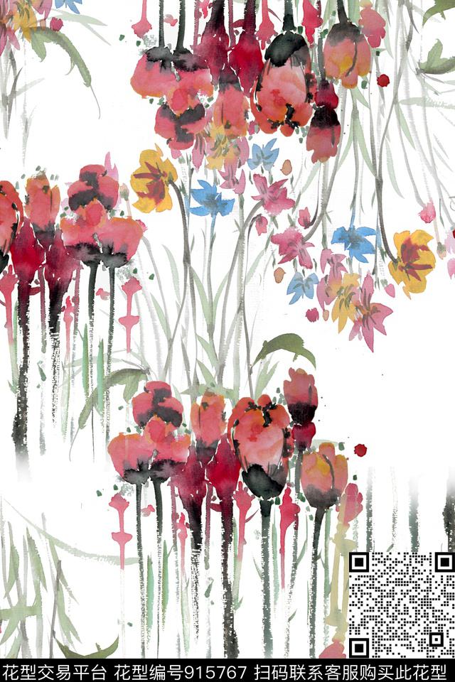 艺术花卉国画数码印花华亿平台下载（图片编号: 915767） - 瓦栏（Walan）