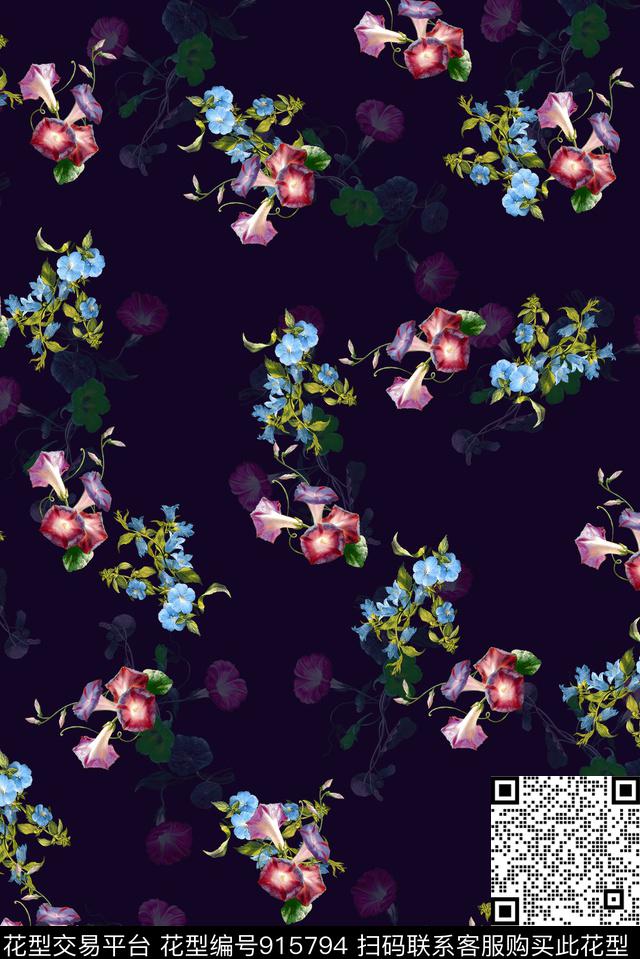 花卉牵牛花女装数码印花华亿平台下载（图片编号: 915794） - 瓦栏（Walan）