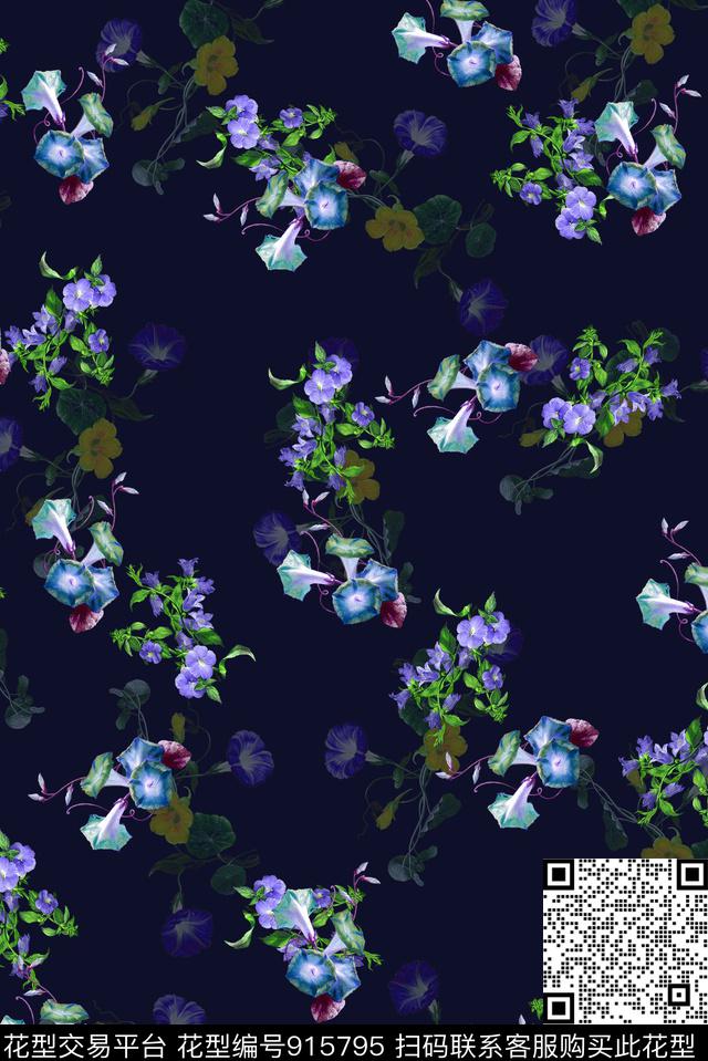 花卉牵牛花女装数码印花华亿平台下载（图片编号: 915795） - 瓦栏（Walan）