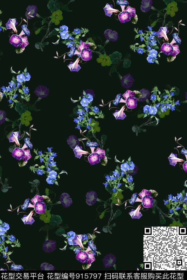 花卉牵牛花女装数码印花华亿平台下载（图片编号: 915797） - 瓦栏（Walan）