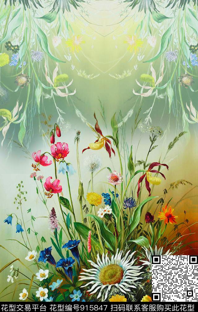花卉手绘花卉植物数码印花华亿平台下载（图片编号: 915847） - 瓦栏（Walan）