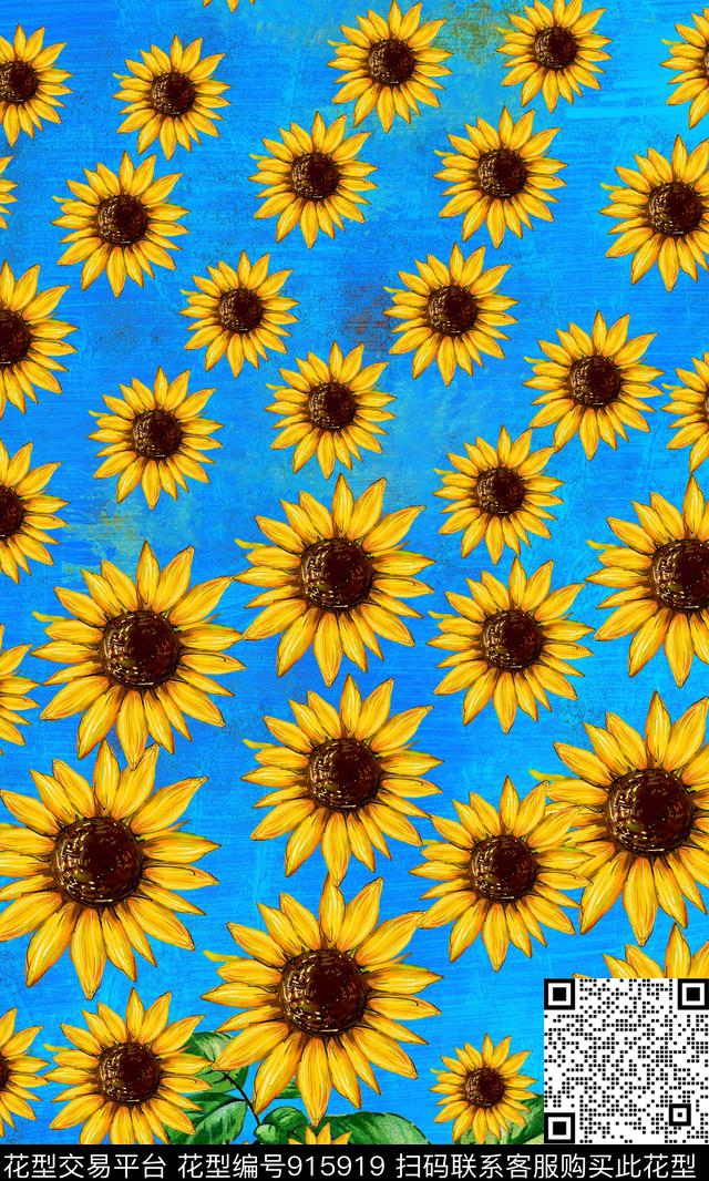 向日葵花卉定位花数码印花华亿平台下载（图片编号: 915919） - 瓦栏（Walan）