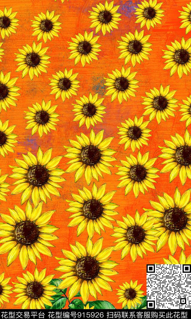 向日葵花卉定位花数码印花华亿平台下载（图片编号: 915926） - 瓦栏（Walan）