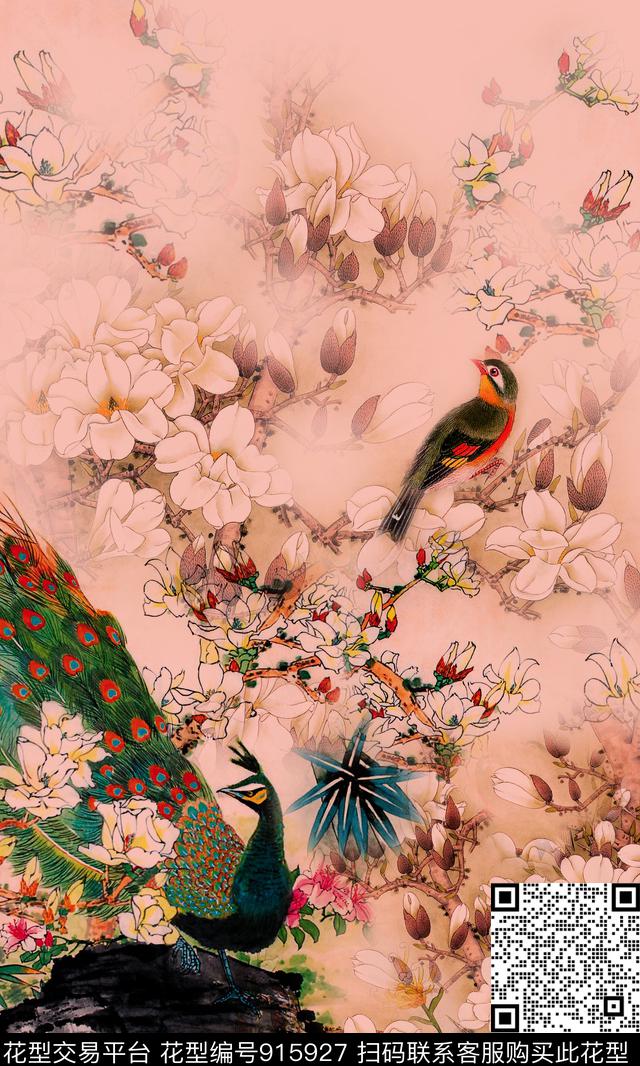 孔雀玉兰花花卉数码印花华亿平台下载（图片编号: 915927） - 瓦栏（Walan）