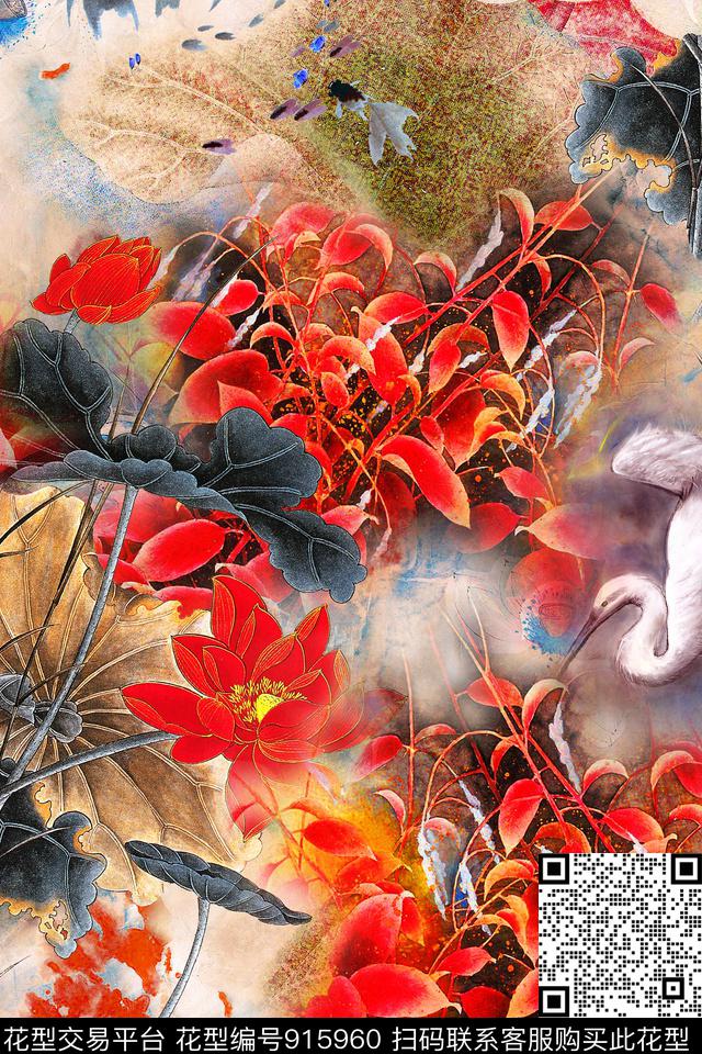 花卉旗袍香云纱数码印花华亿平台下载（图片编号: 915960） - 瓦栏（Walan）