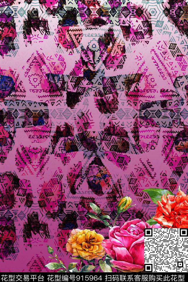 花卉定位花大花数码印花华亿平台下载（图片编号: 915964） - 瓦栏（Walan）