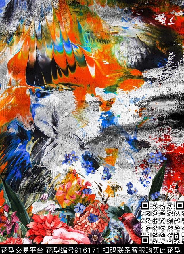 花卉定位花大花数码印花华亿平台下载（图片编号: 916171） - 瓦栏（Walan）