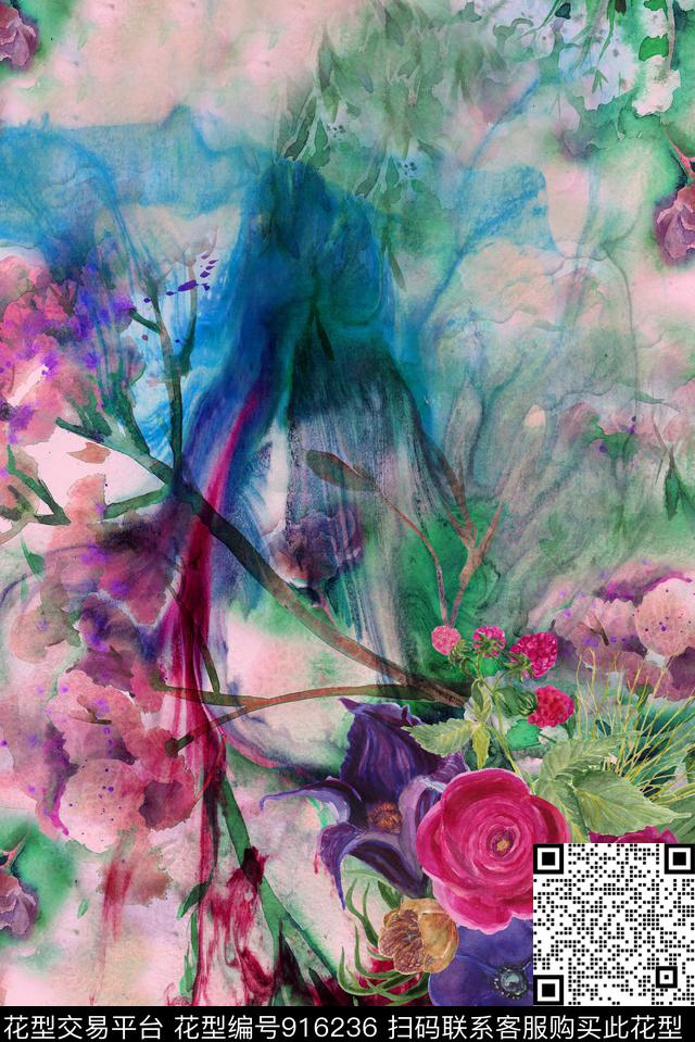 花卉定位花大花数码印花华亿平台下载（图片编号: 916236） - 瓦栏（Walan）