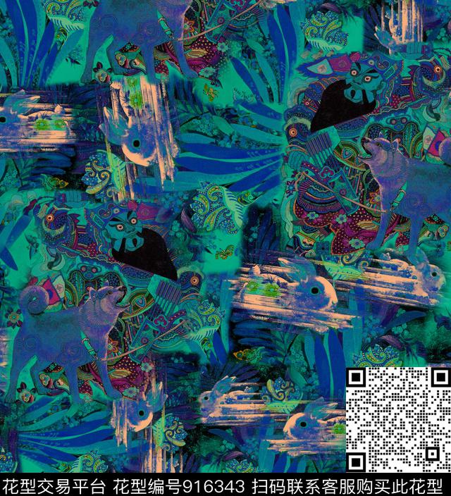 抽象油画华亿平台动物数码印花华亿平台下载（图片编号: 916343） - 瓦栏（Walan）